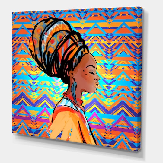 Designart - African American Woman with Turban IV - Modern Canvas Wall Art Print